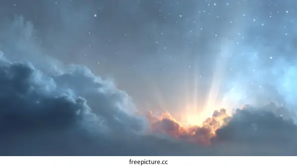 Sunrise Breaking Through Clouds and Stars