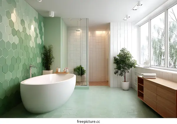 Modern Green Hexagon Tile Bathroom Design