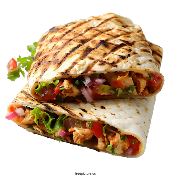 [Transparent Background PNG]Grilled Chicken Quesadilla with Vegetables