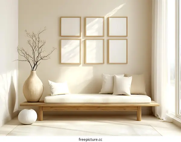 Modern Minimalist Beige Living Room with Wooden Furniture