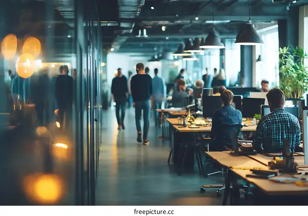 Modern Open Plan Office Environment with Multiple Employees