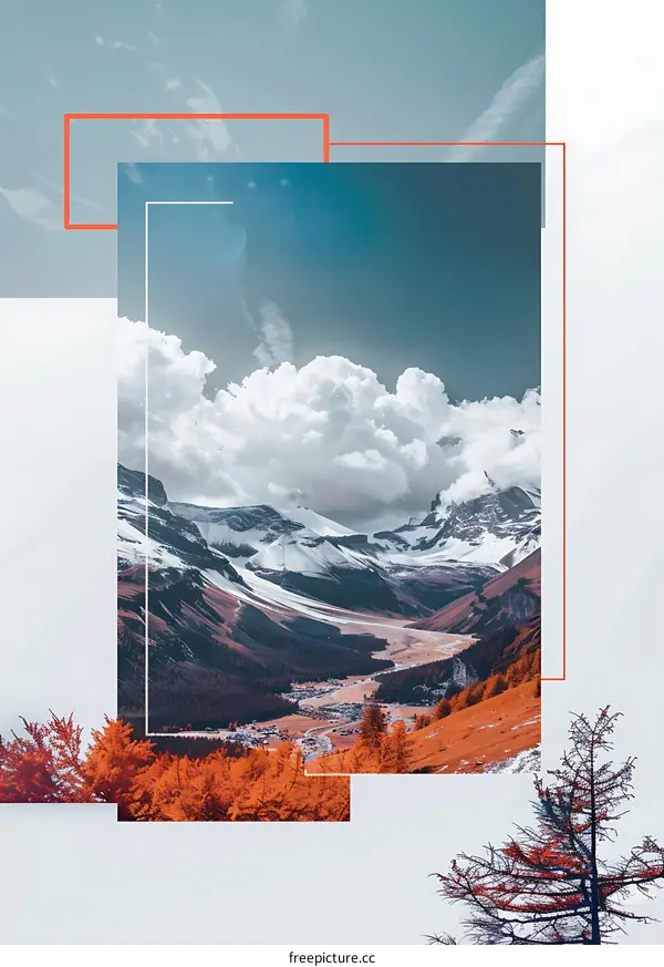Mountain Landscape With White Clouds And Snow