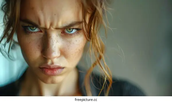 Close Up Portrait of Woman with Intense Expression