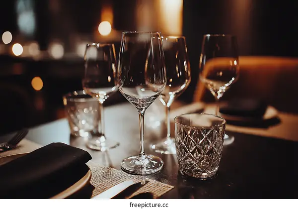 Elegant Dining Table Setting with Crystal Glassware
