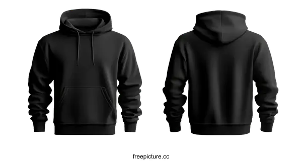 [Transparent Background PNG]Blank Black Hoodie Mockup Front and Back View
