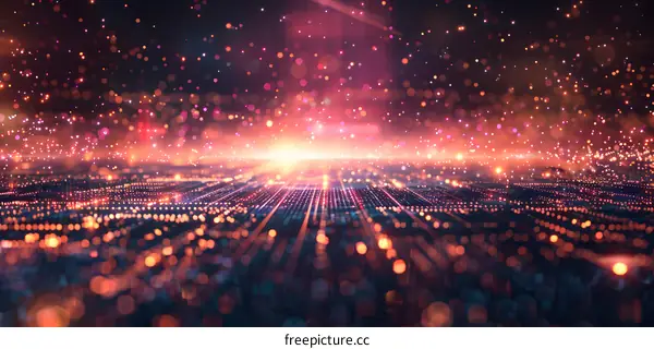 Abstract digital landscape with glowing particles