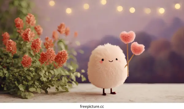 Cute Fluffy Creature with Love Hearts