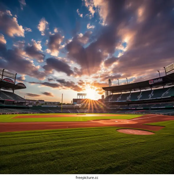 Baseball stadium at sunset