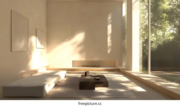 Minimalist Interior Design with Wooden Floor and Large Window