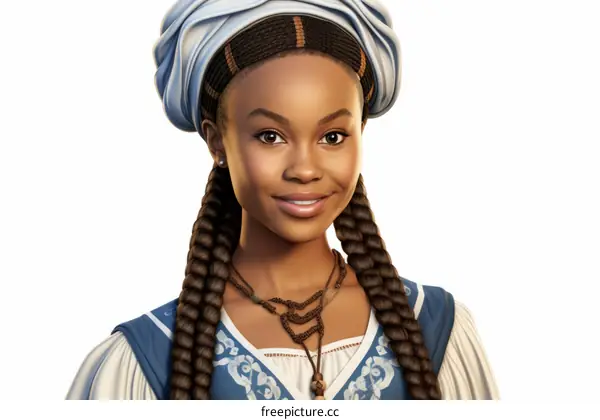 Portrait of a smiling young African woman wearing a traditional headscarf