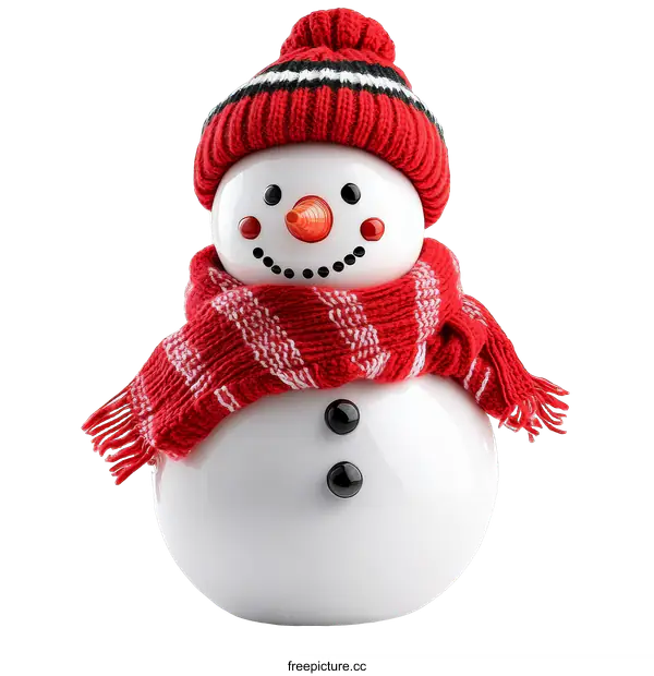 [Transparent Background PNG]Cute Snowman with Red Knitted Hat and Scarf
