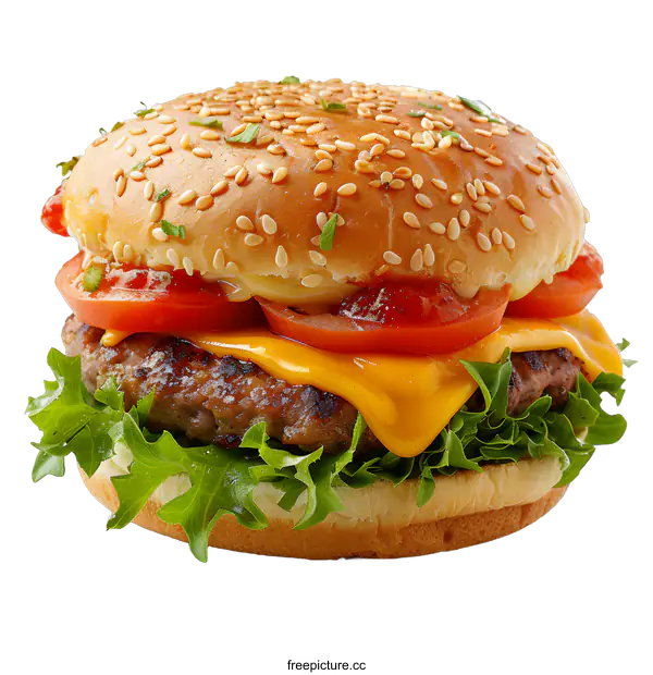 [Transparent Background PNG]yummy burger with tomato and melted cheese