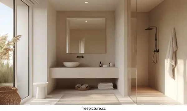Modern Minimalist Beige Bathroom Interior Design