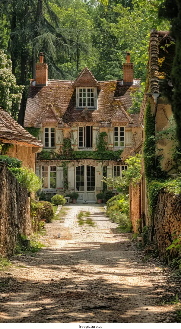French Cottage Nestled in Stone Walls Dripping with Lush Ivy