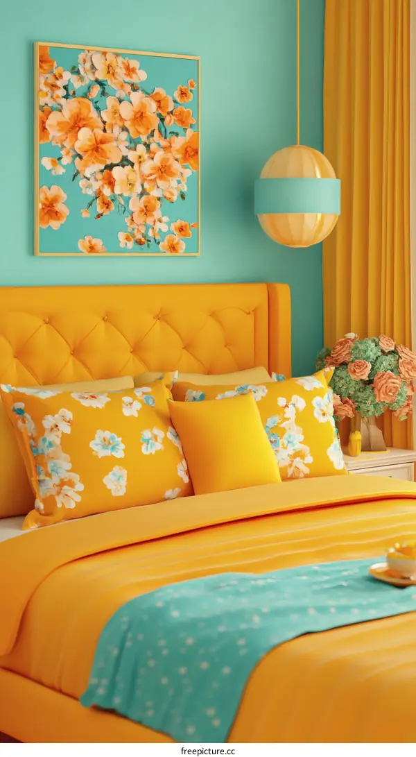 Vibrant Modern Bedroom Interior Design Illustration