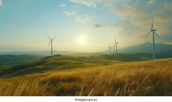 Wind turbines in a field of wheat