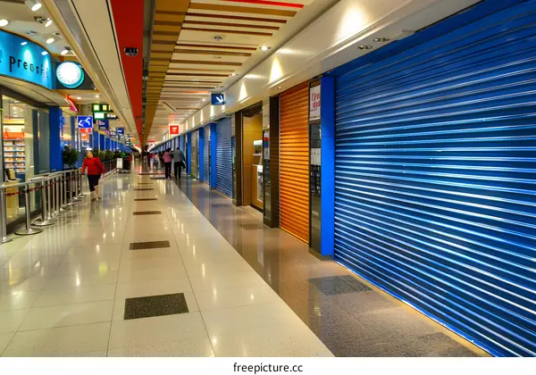 Closed Shops in Shopping Mall Corridor