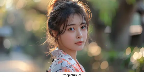 Asian Woman in Traditional Japanese Dress