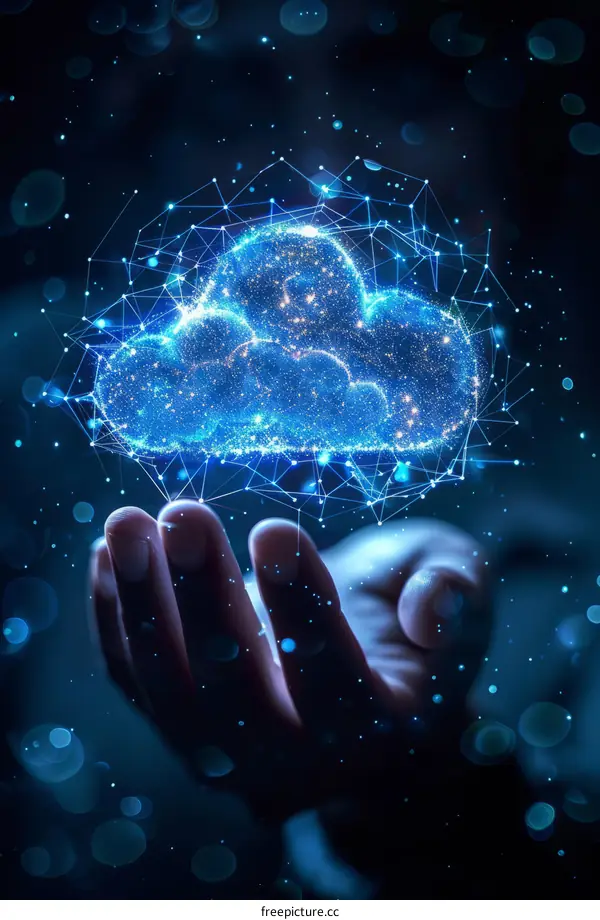 Hand Holding Glowing Cloud of Stars: Data Storage and Access