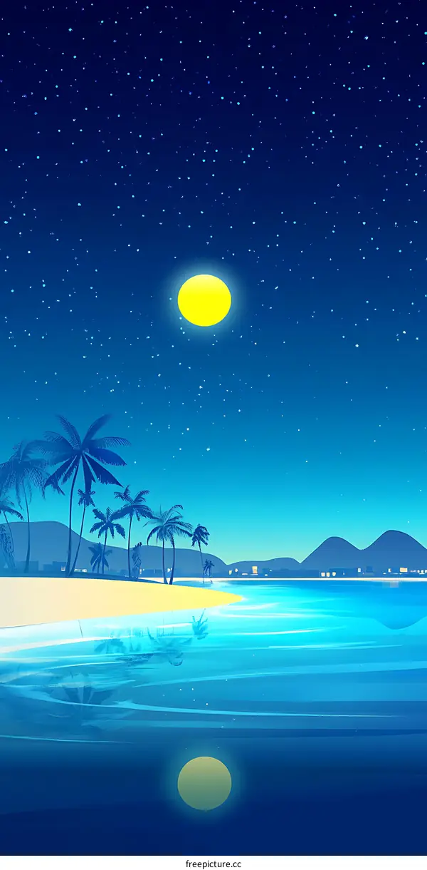 Night Sky With Full Moon and Palm Trees