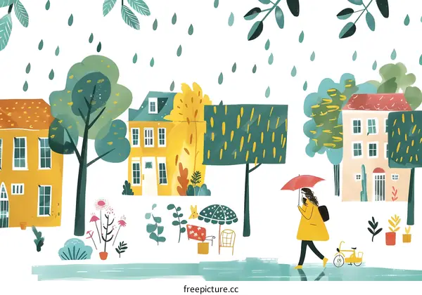 Rainy Day in Town Illustration