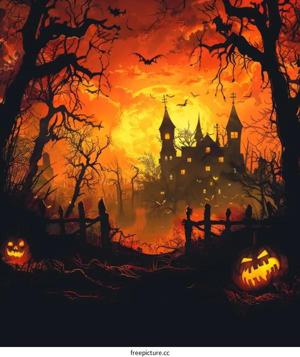 Spooky Haunted House In The Woods At Night