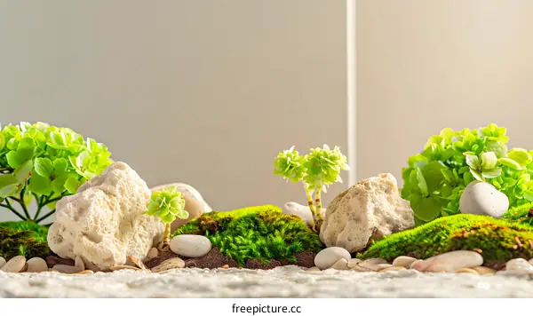 Green Moss and Stones Zen Garden Decoration