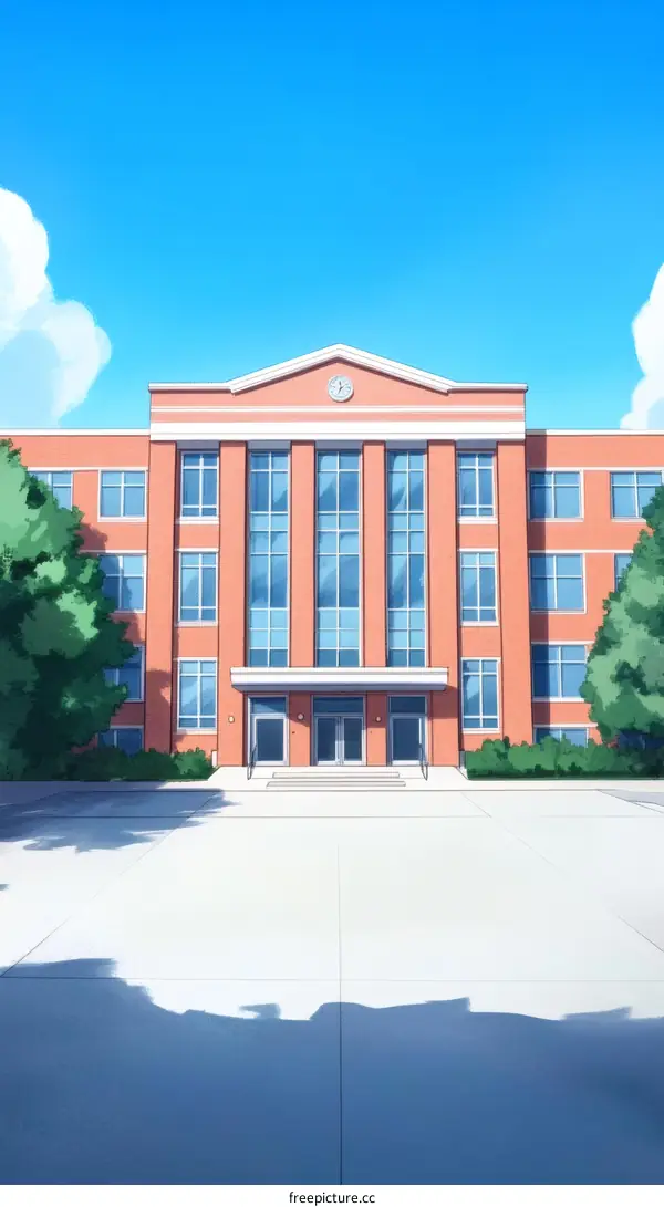 Front View of a School Building on a Sunny Day