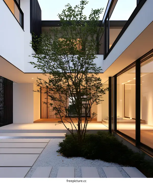Modern Minimalist Courtyard Design With Stone Walkway