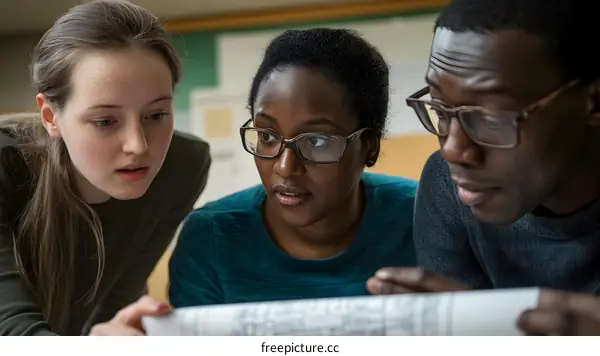 Group of Diverse Students Studying Together in a Classroom