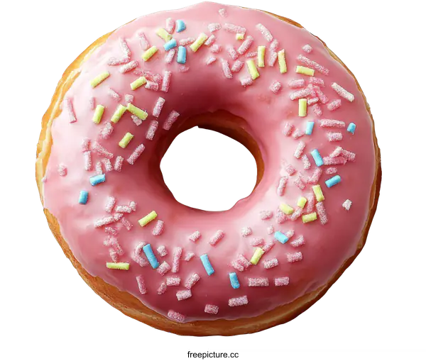 [Transparent Background PNG]Sweet Pink Glazed Donut with Sprinkles