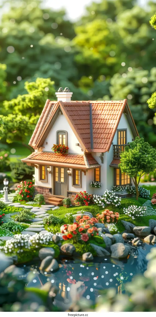 Small cottage house in the woods near the lake