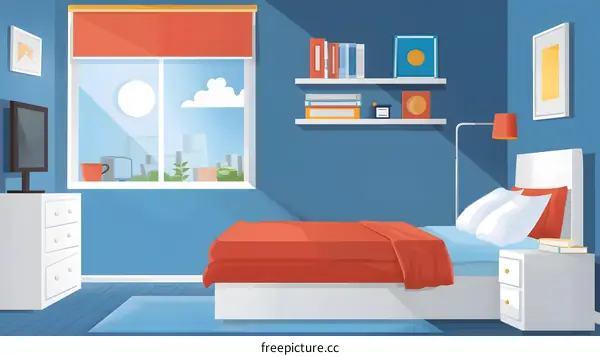 Modern Bedroom Interior Design Illustration With Bed And Window