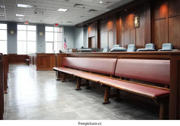 Courtroom Interior Design with Wooden Benches