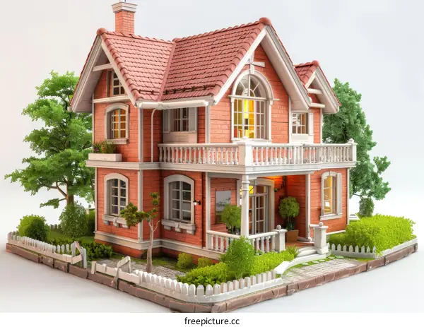 Miniature Red Brick House with Garden