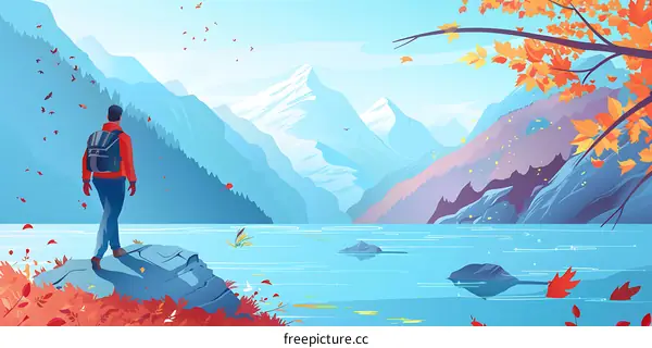 Man Hiking in Mountain Landscape