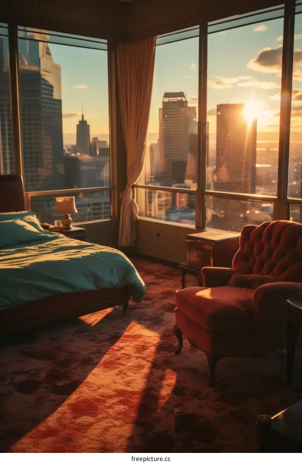 Bedroom with a view of the city