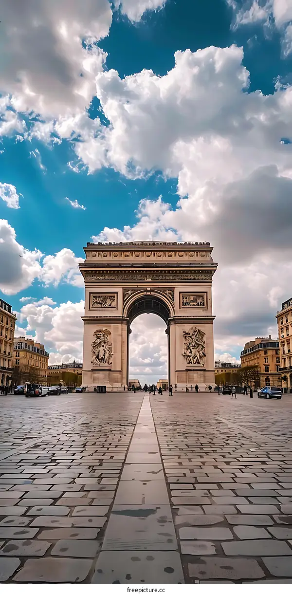 The Arc de Triomphe in Paris, France with a View of the City