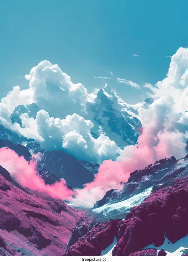 Pink Clouds Above Mountain Range