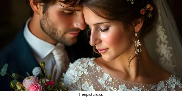 A loving look between newlyweds at their wedding ceremony