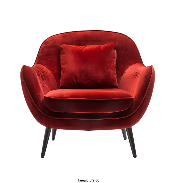 [Transparent Background PNG]Red Velvet Armchair With Cushions