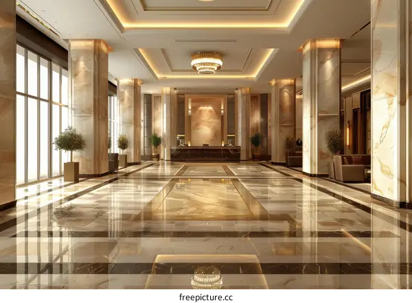 Luxury Hotel Lobby Interior Design Illustration