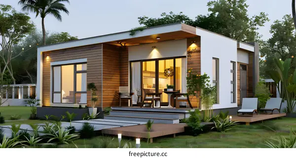 Modern Wooden House Exterior Design With Garden