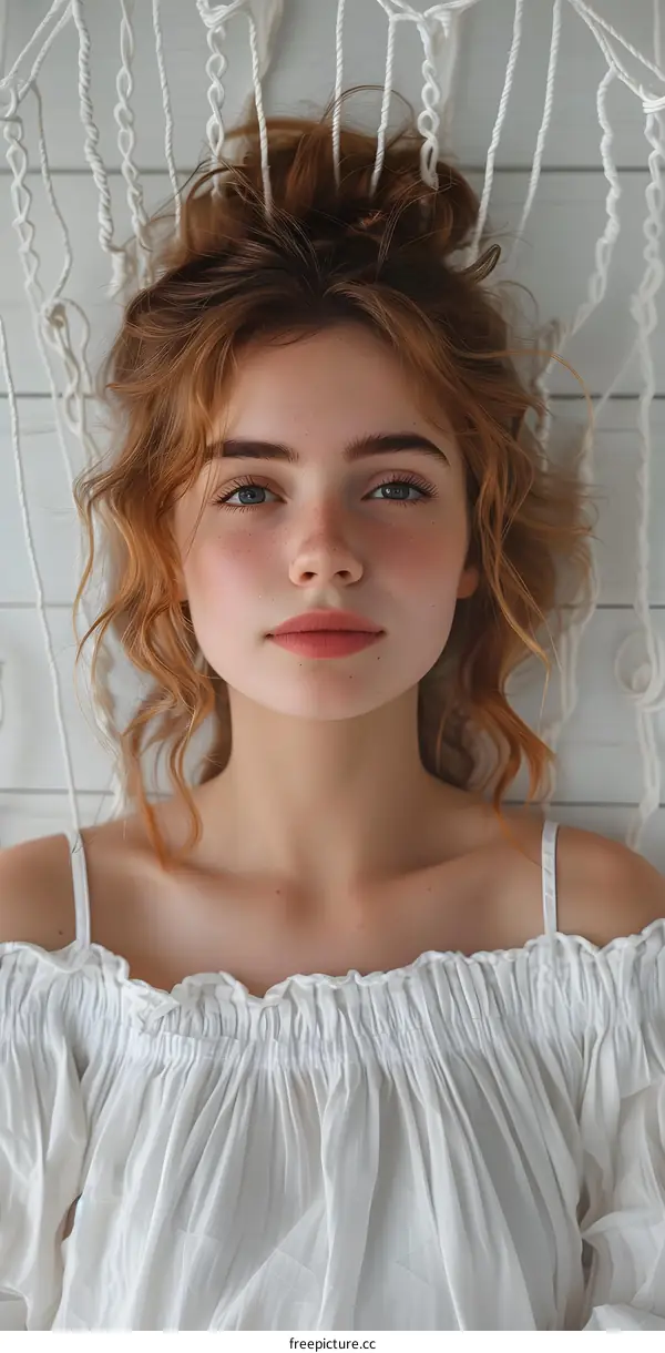 portrait of a young woman with freckles and red hair