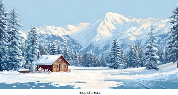 Snowy Mountain Cabin Winter Landscape