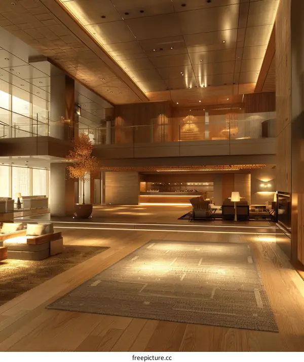 Modern Hotel Lobby Interior Design with Wooden Accents