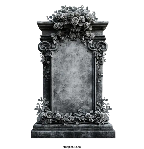 [Transparent Background PNG]Ornate Vintage Gravestone with Floral Decoration