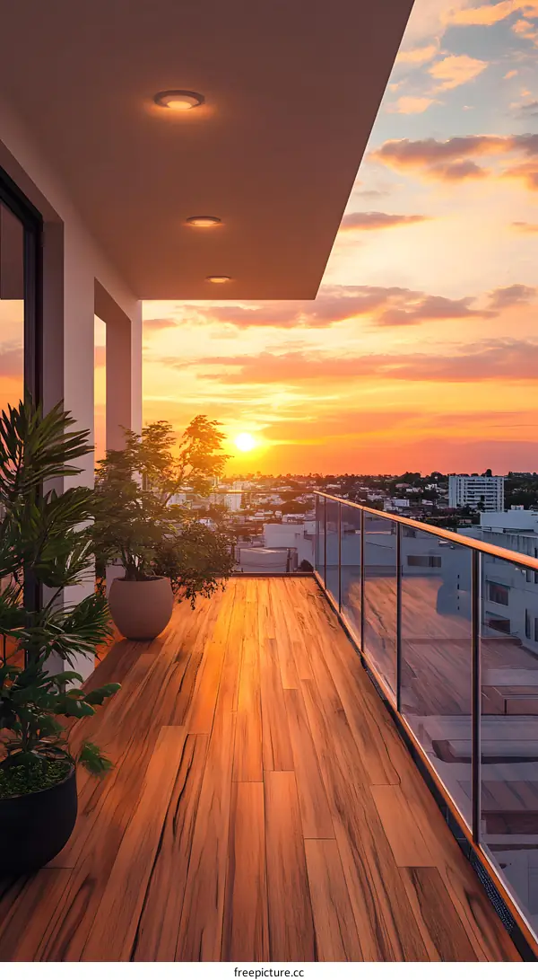 Sunset View From Balcony of Modern Apartment