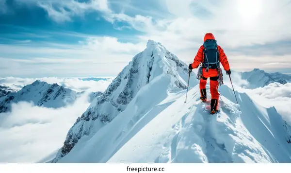 Mountaineer on a Summit Ridge