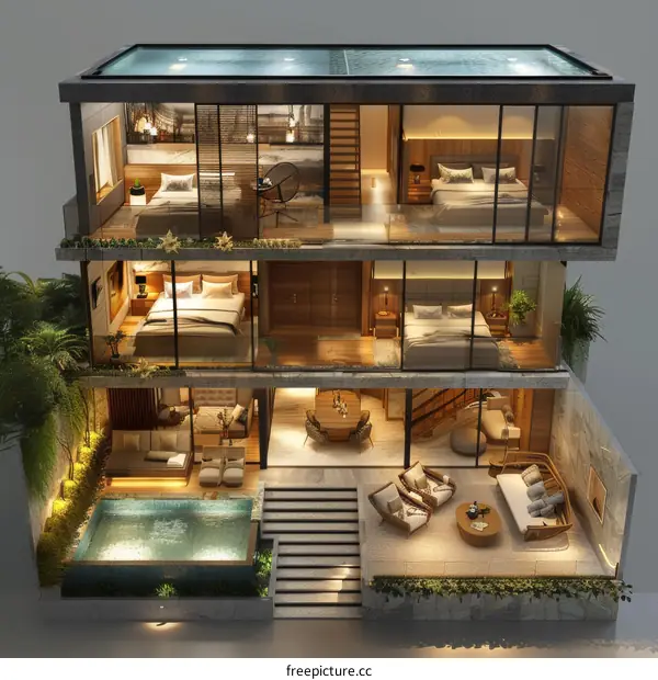 Modern Luxurious Multi-Level House Design Illustration